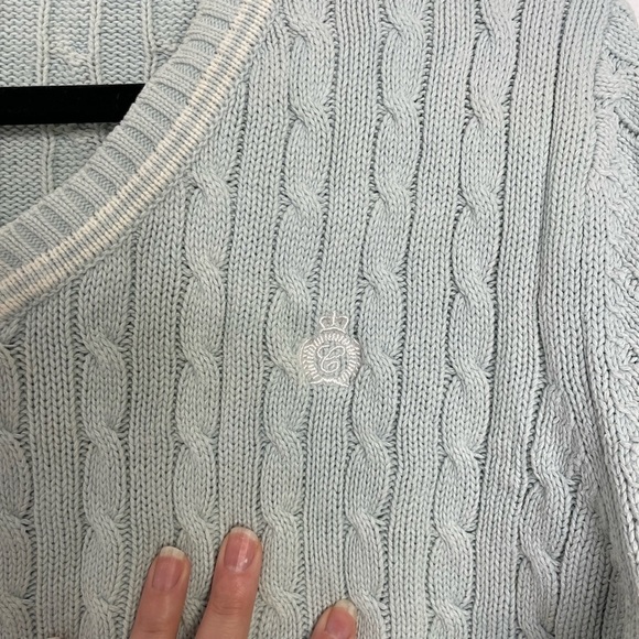 Simons cotton cable knit v neckline preppy sweater - Picture 3 of 8
